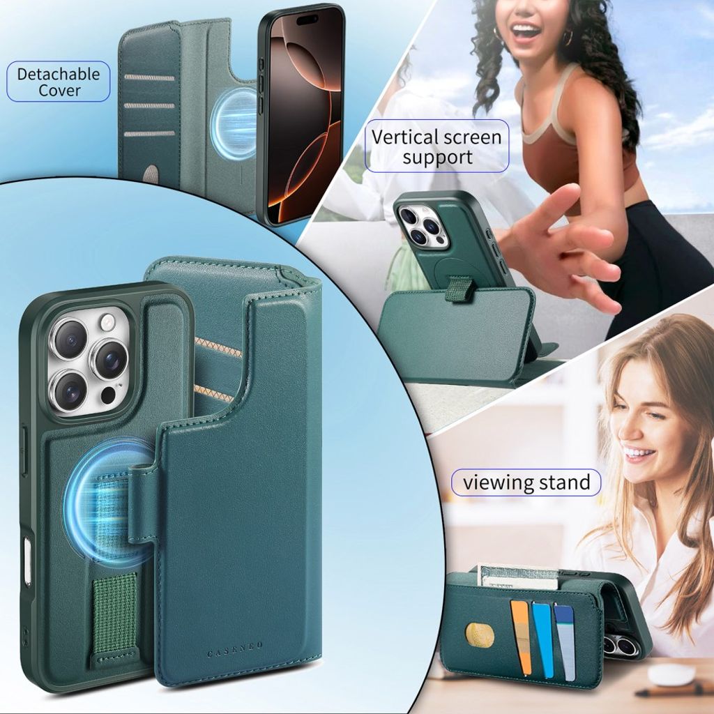 CASENEO iPhone 16 Pro Max Magnetic Wallet Cover RFID Blocking – Green