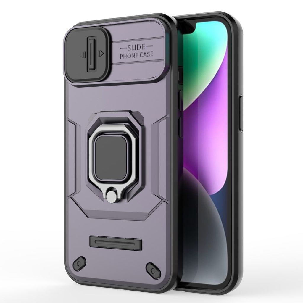 iPhone 14 Cover med kamerabeskyttelse og stativ – Lilla