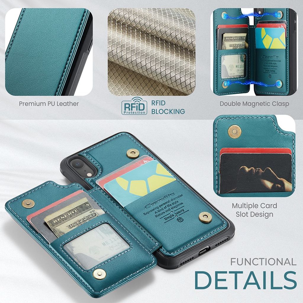 CASEME C22 Plånboksskal med RFID för iPhone XR – Grön