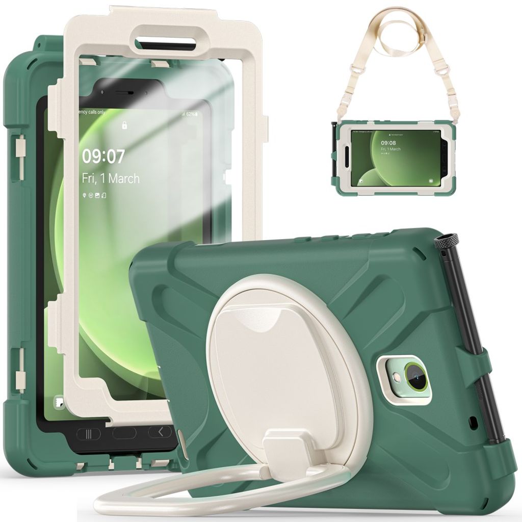 Samsung Galaxy Tab Active5 Case with Shoulder Strap - Green, Beige
