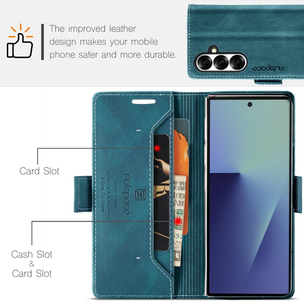 AUTSPACE Samsung Galaxy Z Fold8 Ultra Flip Cover med RFID blokering - Blå