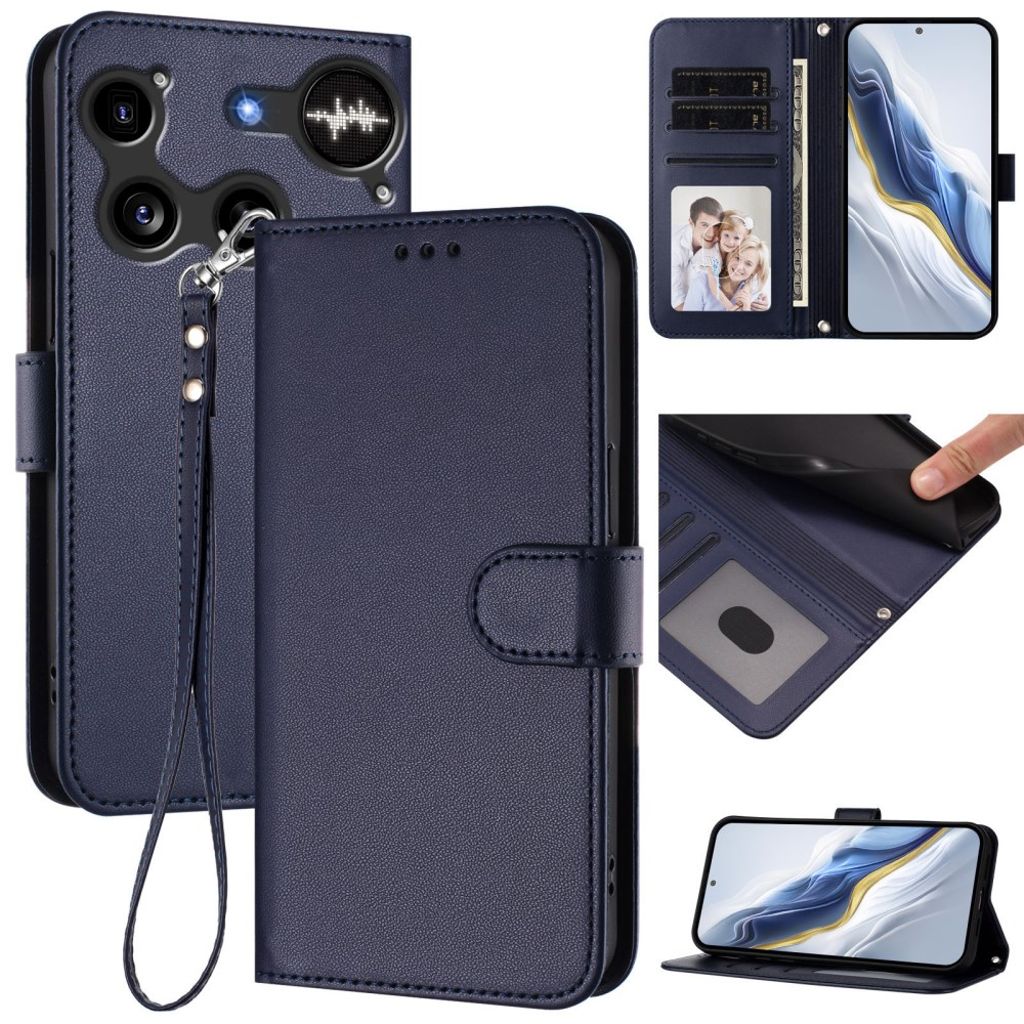 Nothing Phone (3) 5G Wallet Cover Stand Card Holder Strap - Blue