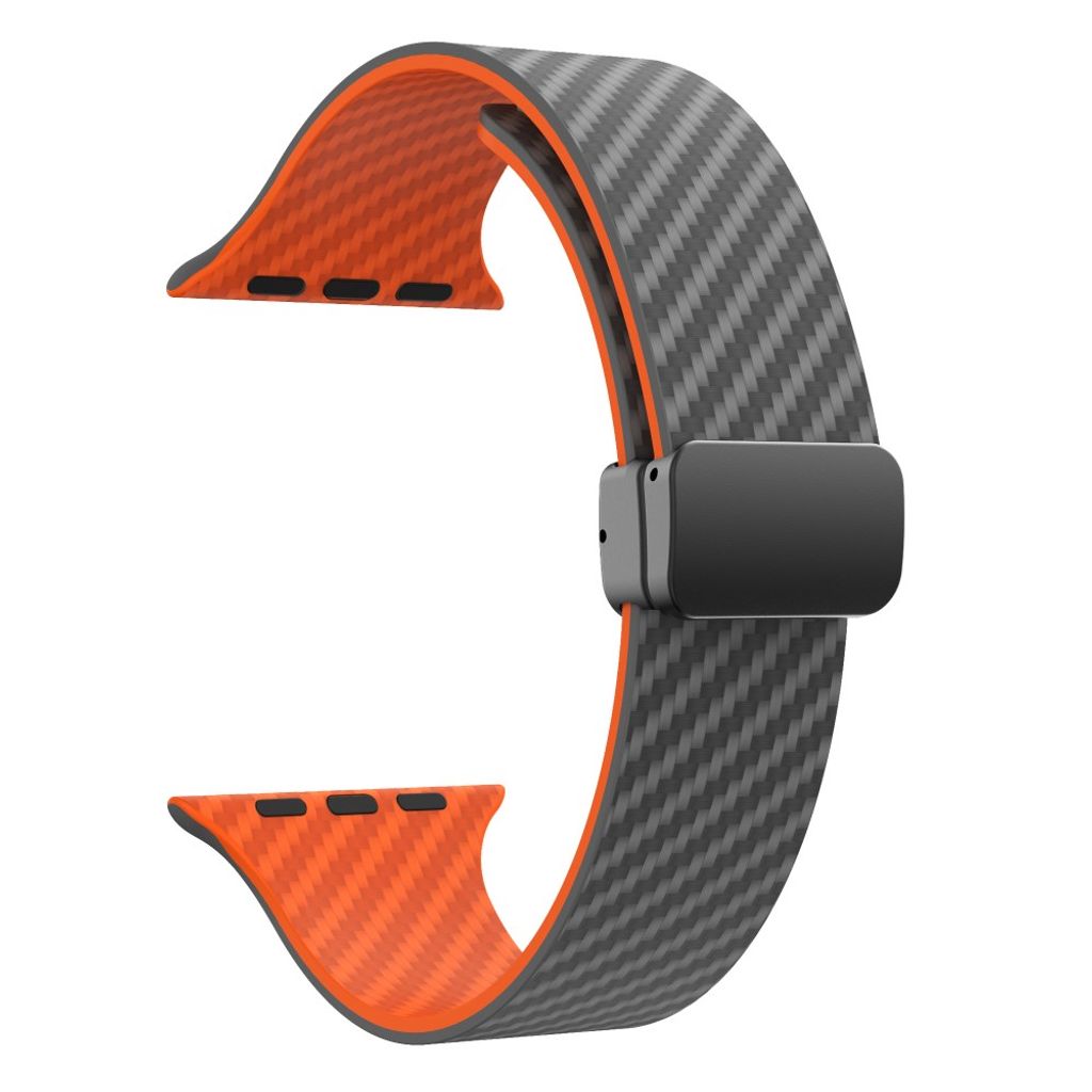 Apple Watch 42 / 41/ 40 / 38mm Klockarmband kolfibertextur - Grå/Orange