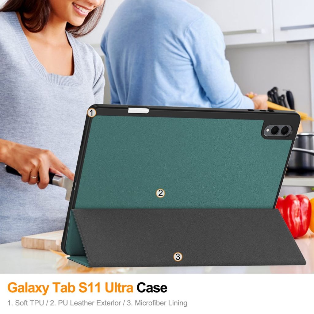Samsung Galaxy Tab S12 Ultra/S11 Ultra Tri-fold stativfodral - Grön