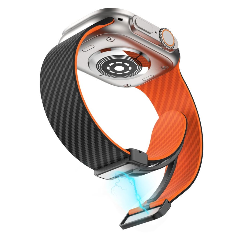 Apple Watch 49 / 46 / 44 / 42mm Klockarmband kolfibertextur - Svart/Orange