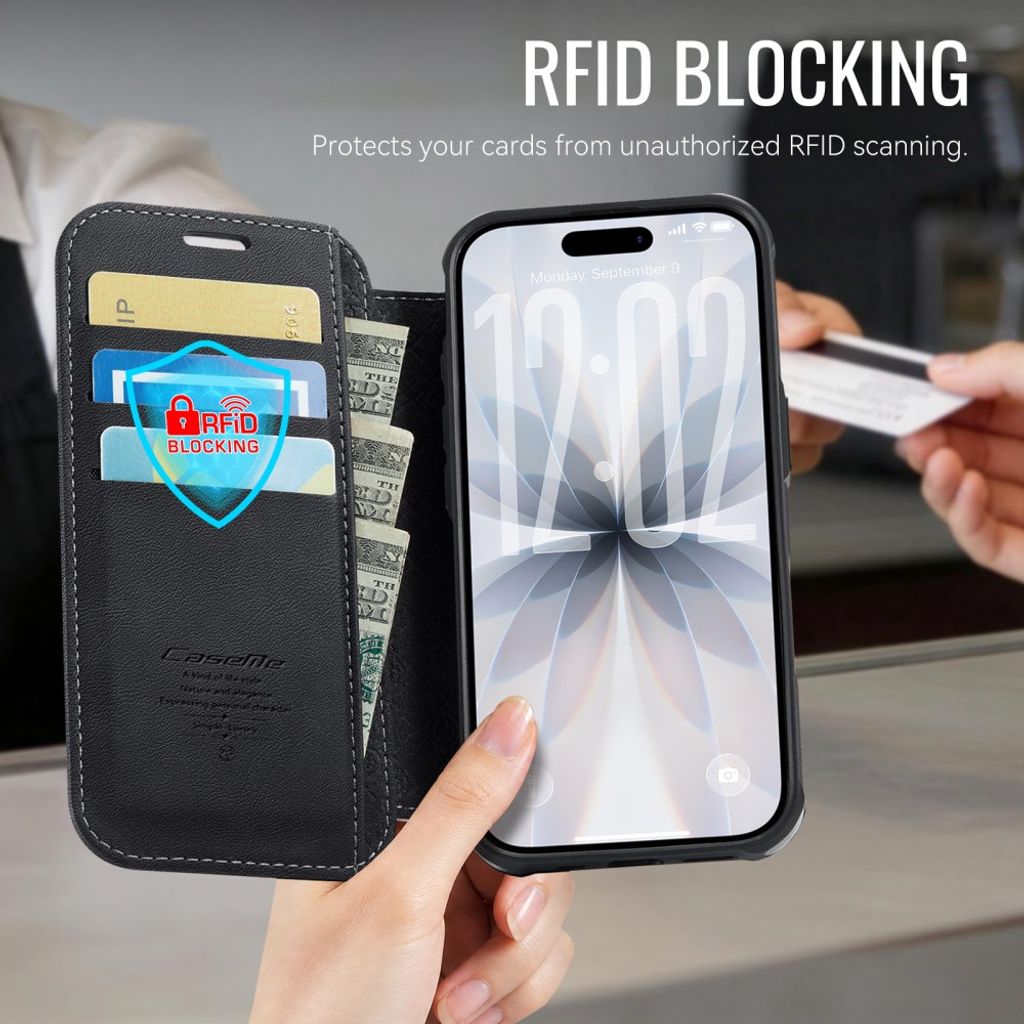 CASEME 053 iPhone 16 Lommeboketui MagSafe RFID Blokkerende - Svart
