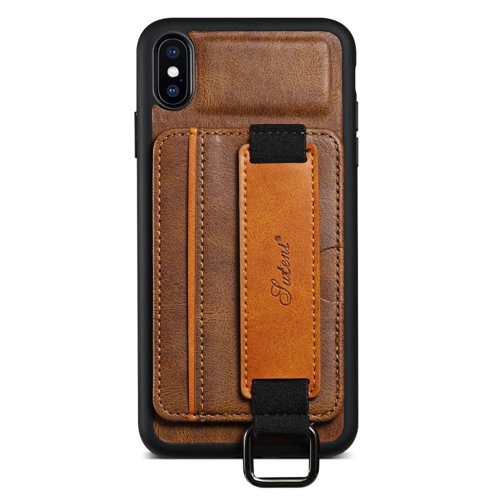 SUTENI iPhone XS Max Cover Kortholder & Kickstand – Brun