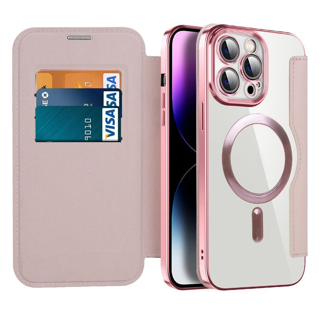 iPhone 14 Pro Max Wallet Cover MagSafe RFID Card Holder - Pink