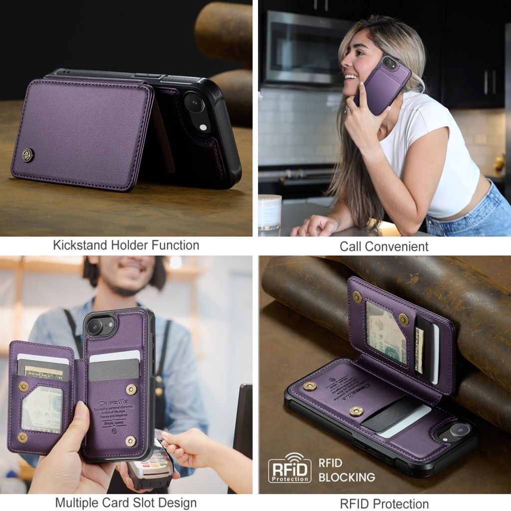 CASEME C22 Wallet Case with RFID Blocking for iPhone 16e – Purple