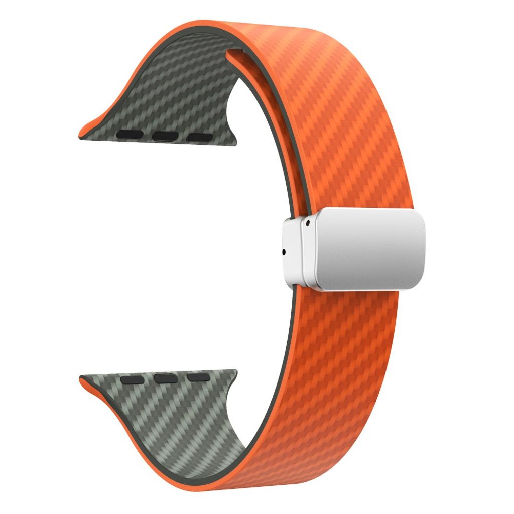 Apple Watch 42 / 41/ 40 / 38mm Klockarmband kolfibertextur - Orange/Grön