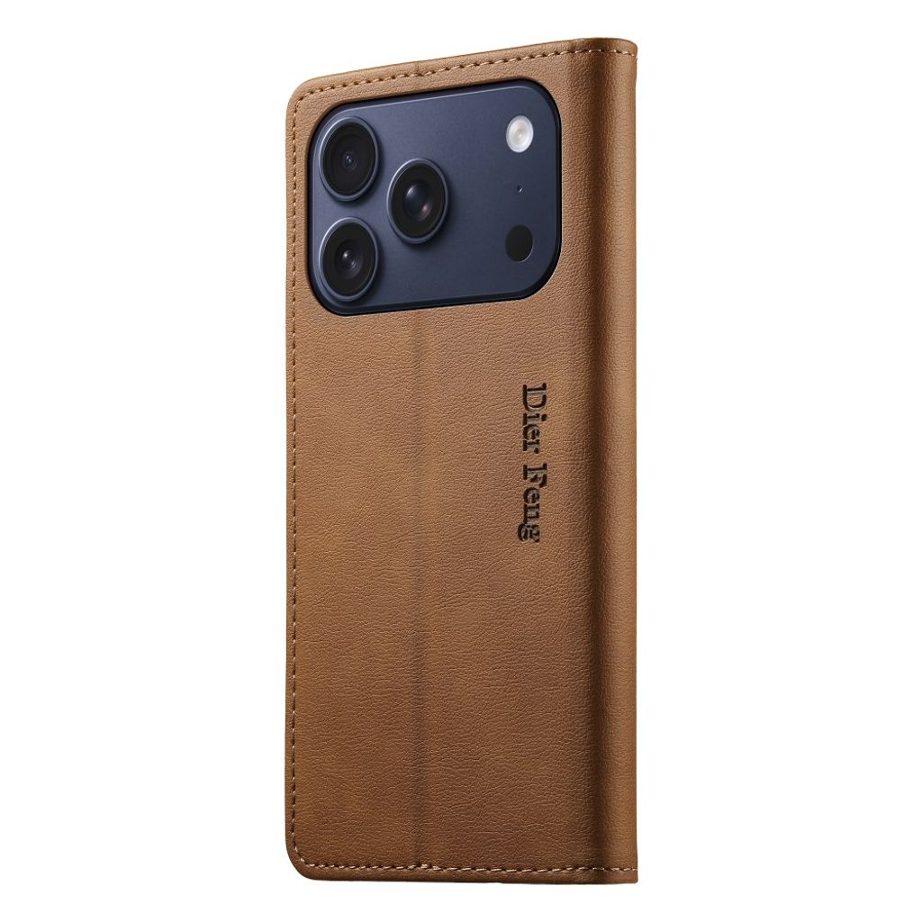 DIERFENG iPhone 18 Pro/17 Pro Lommeboketui RFID-blokkerende - Brun