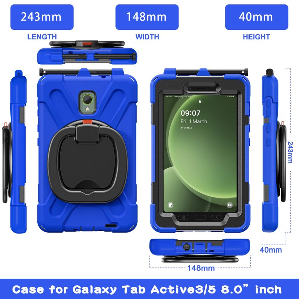 Samsung Galaxy Tab Active5 Case with Hand grip - Blue, Black