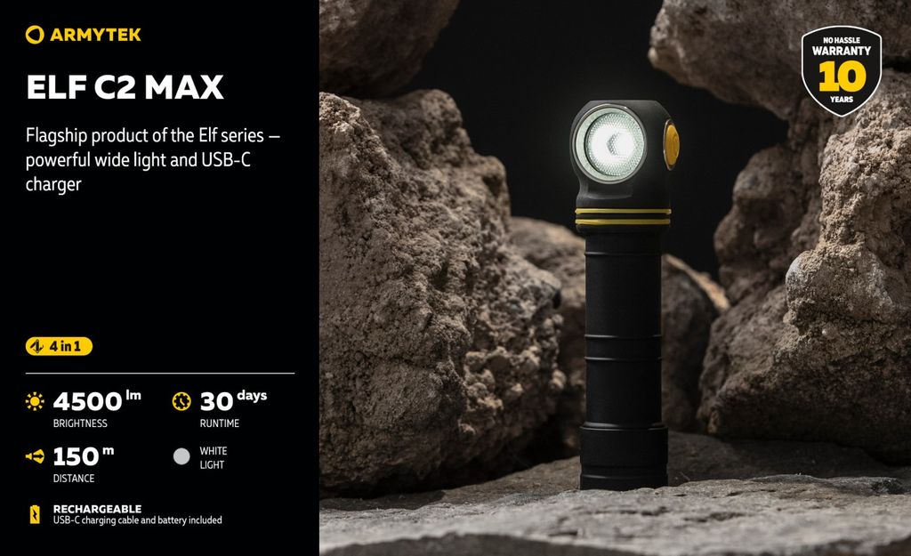 Armytek Elf C2 MAX Pannlampa – 4500 Lumen USB-C Laddning