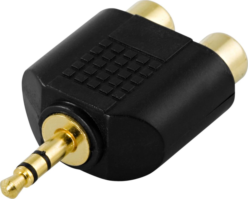 Multimedia-adapteri, 2xRCA naaras – 3,5 mm uros, kullattu – musta