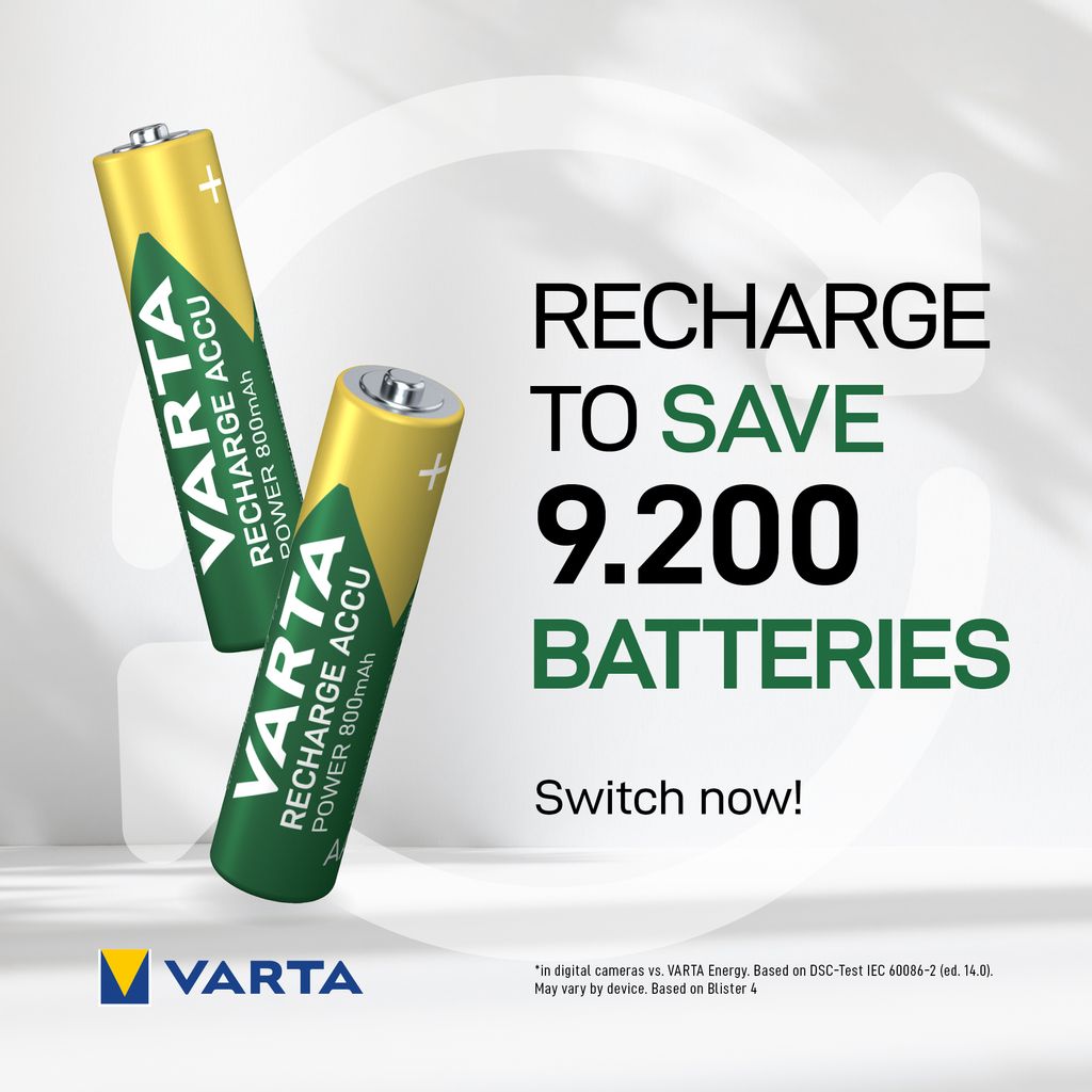 VARTA Recharge Accu Power AAA-batteri 800 mAh, 4-pakning