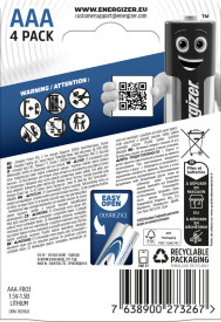 AAA 1,5V Lithium 4-pack Energizer