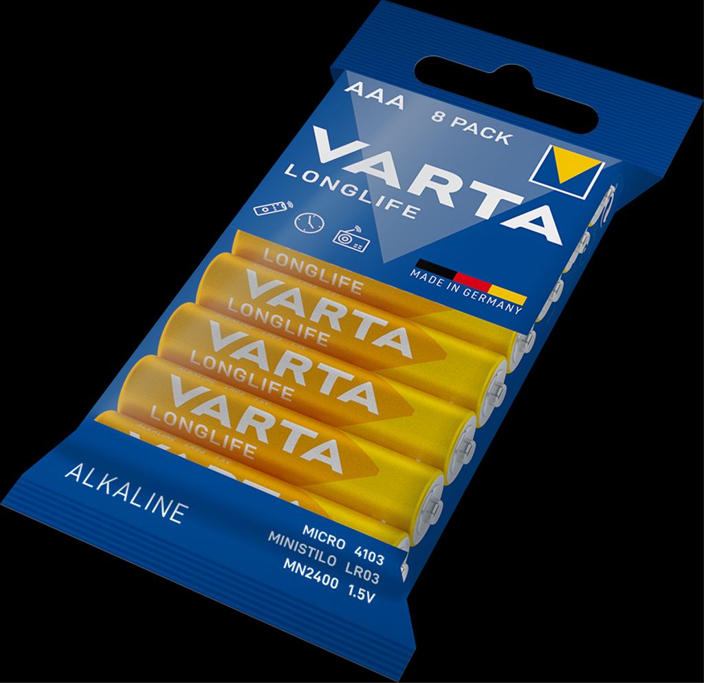 VARTA Longlife Alkaline AAA-batteri LR3, 8-pack