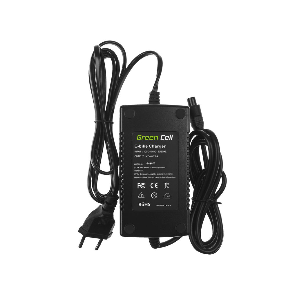 Green Cell Batterioplader 42V 2A (3-benet) til E-BIKE 36V