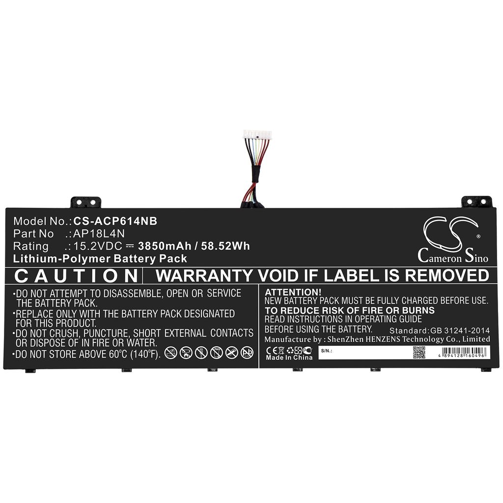 Acer TMP614-51-50FJ, 15.20V, 3850 mAh
