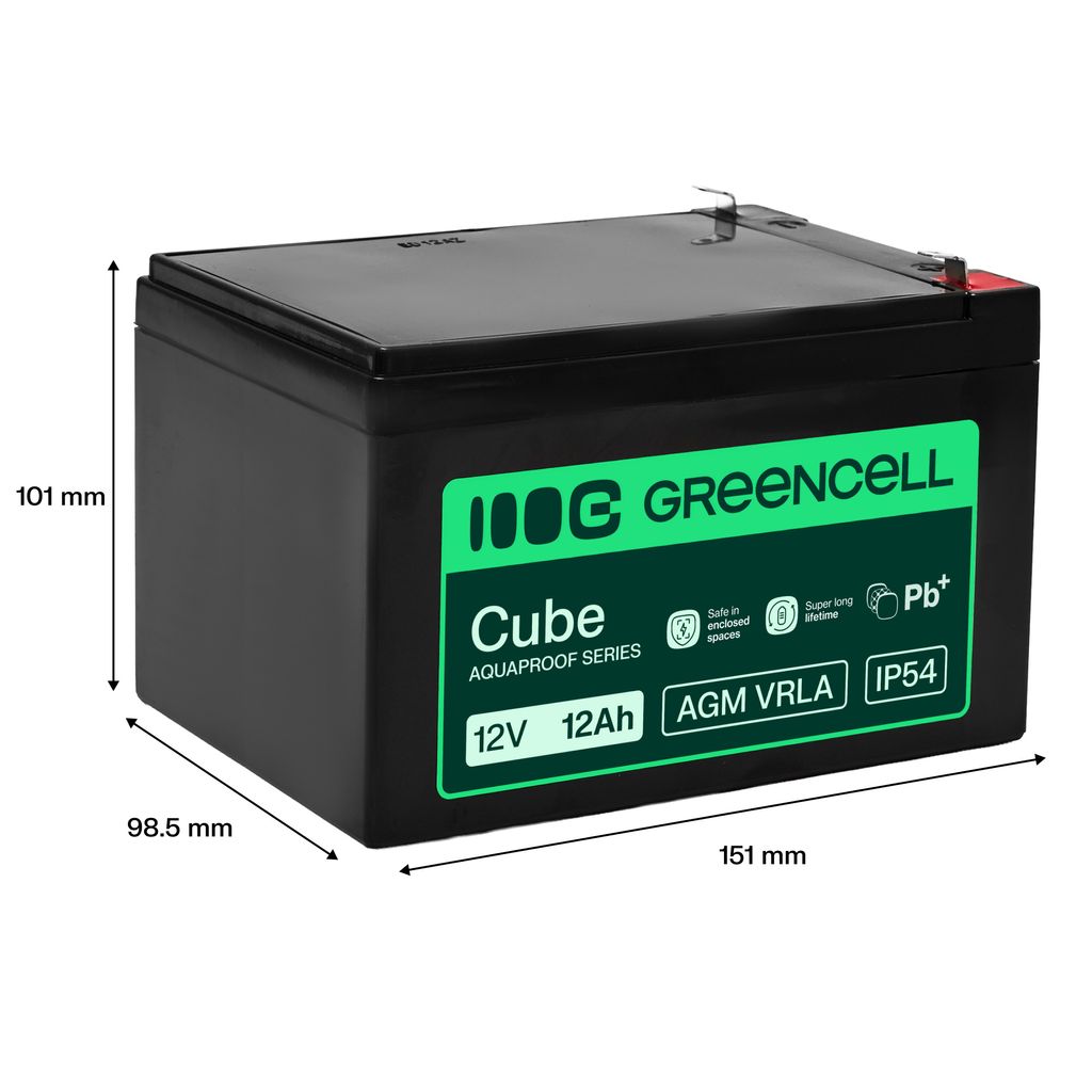 Green Cell AGM VRLA 12V 12Ah vedligeholdelsesfrit batteri (151x98,5x95mm)