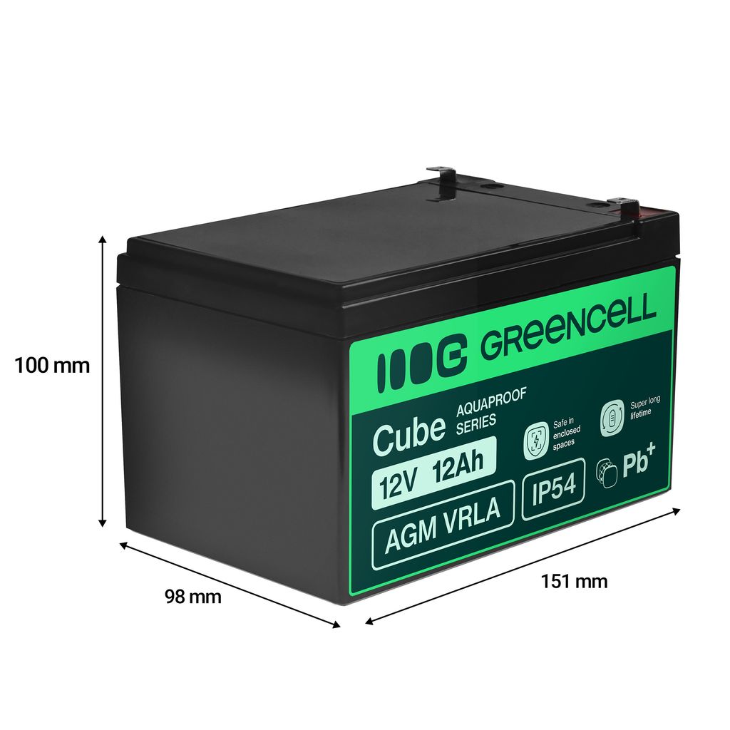 Greencell AGM VRLA 12V 12Ah vedlikeholdsfritt batteri