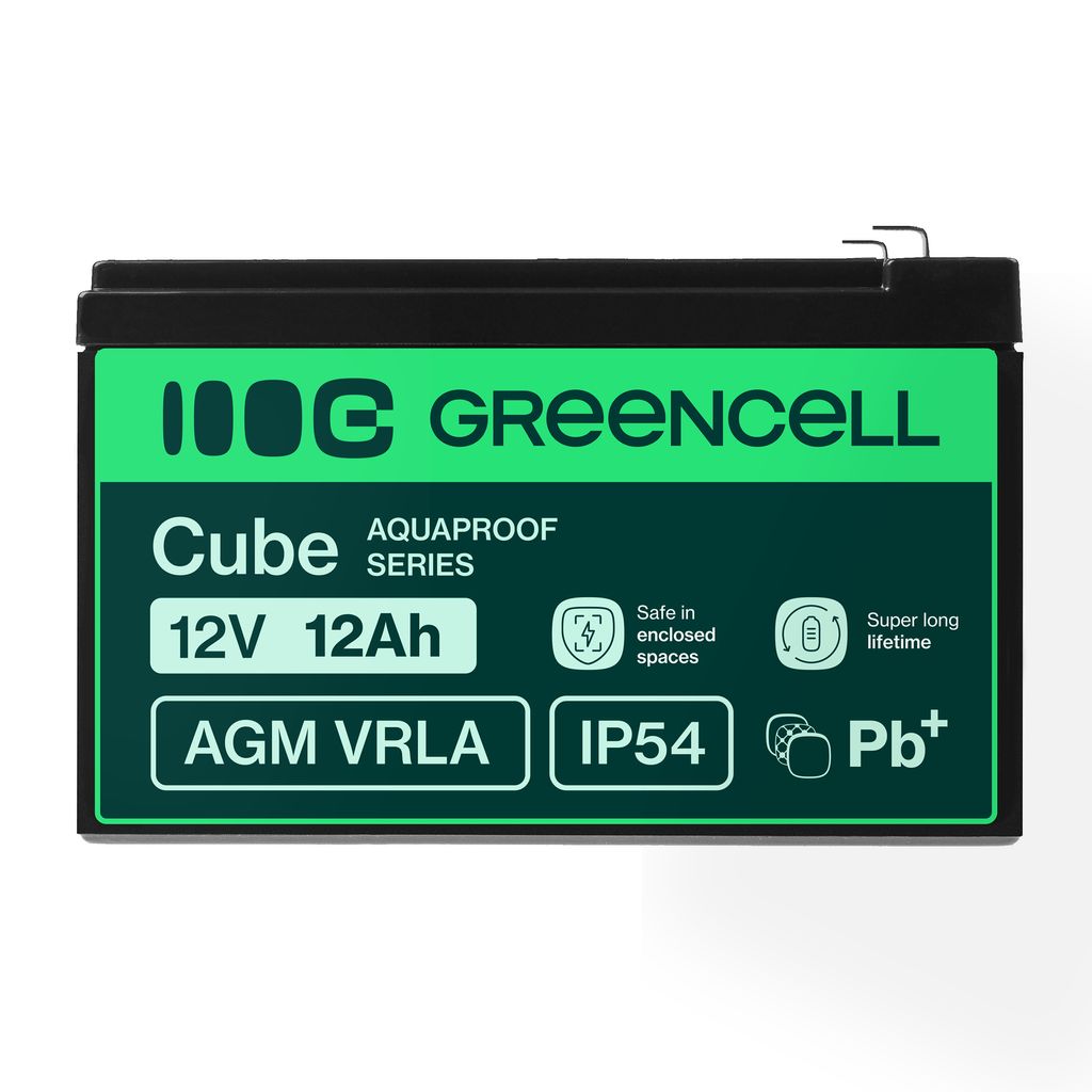 Greencell AGM VRLA 12V 12Ah vedlikeholdsfritt batteri