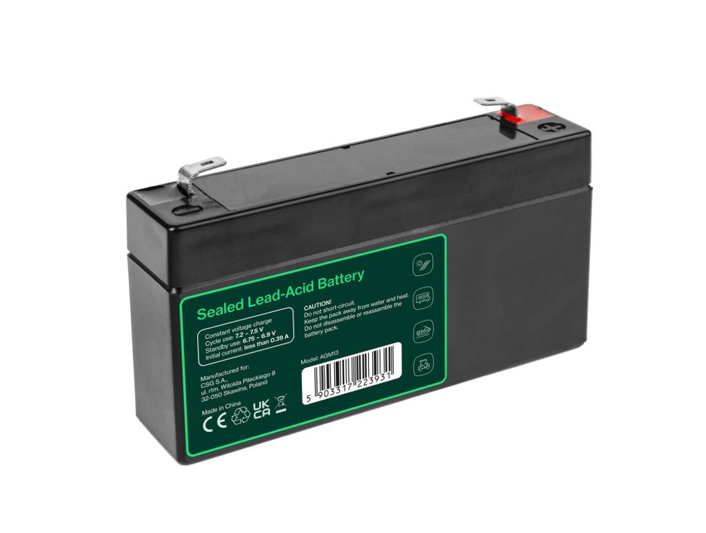 Green Cell 6V 1.3Ah VRLA-batteri vedligeholdelsesfrit til alarmer og legetøj