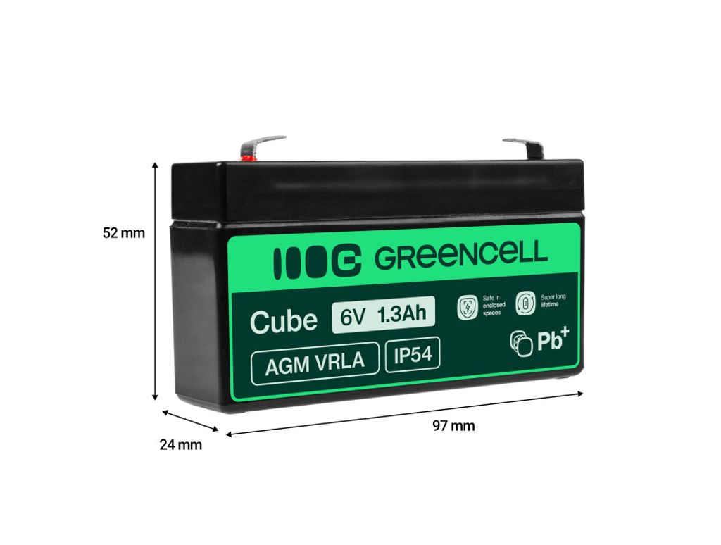 Green Cell 6V 1.3Ah VRLA-batteri vedligeholdelsesfrit til alarmer og legetøj