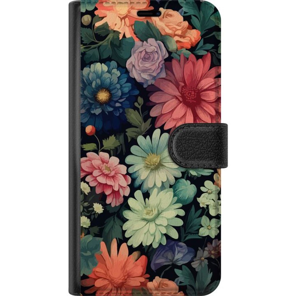 Apple iPhone 18 Pro Max Musta Lompakkokotelo Färglada blommor