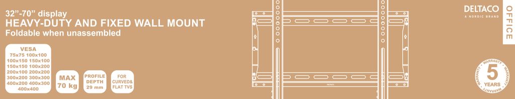 Deltaco OFFICE fast, foldbart vægbeslag 32-70 tommer - sort