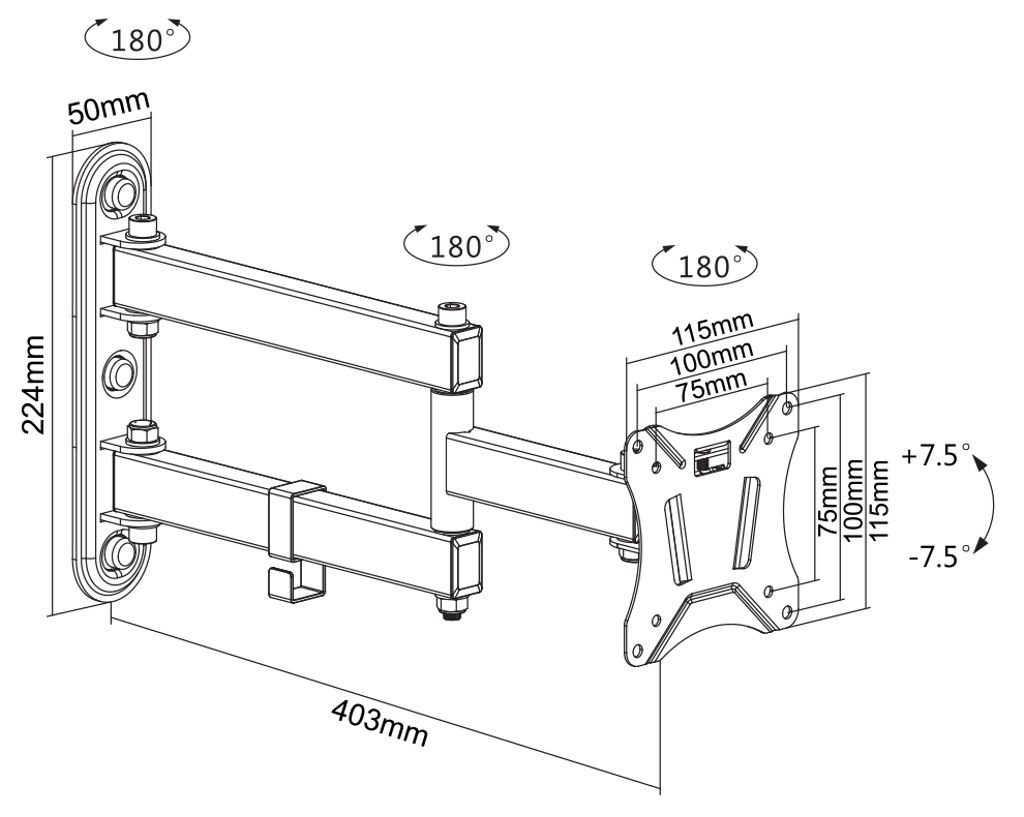 Deltaco OFFICE ARM-0251 vægbeslag til 13-27 tommer LED/LCD – sort