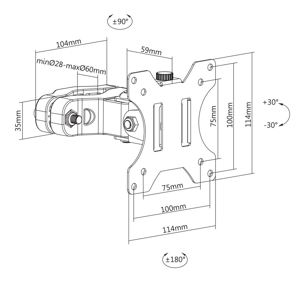 Deltaco OFFICE ARM-0304 skjermarm for stangmontering – svart, 17–32"