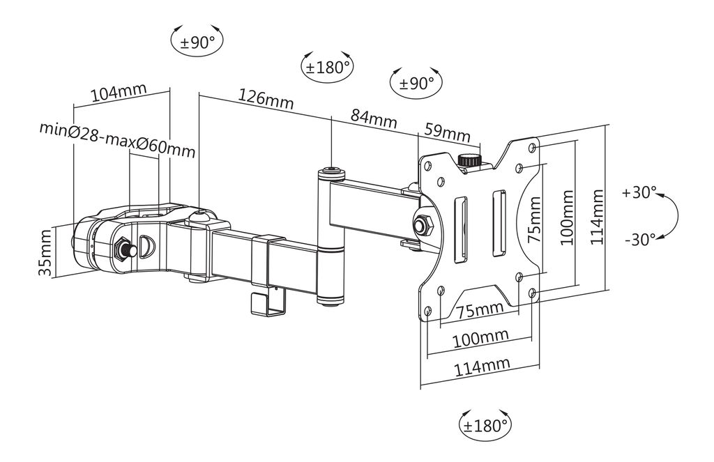 Deltaco OFFICE ARM-0305 monitorarm for stangmontering – svart