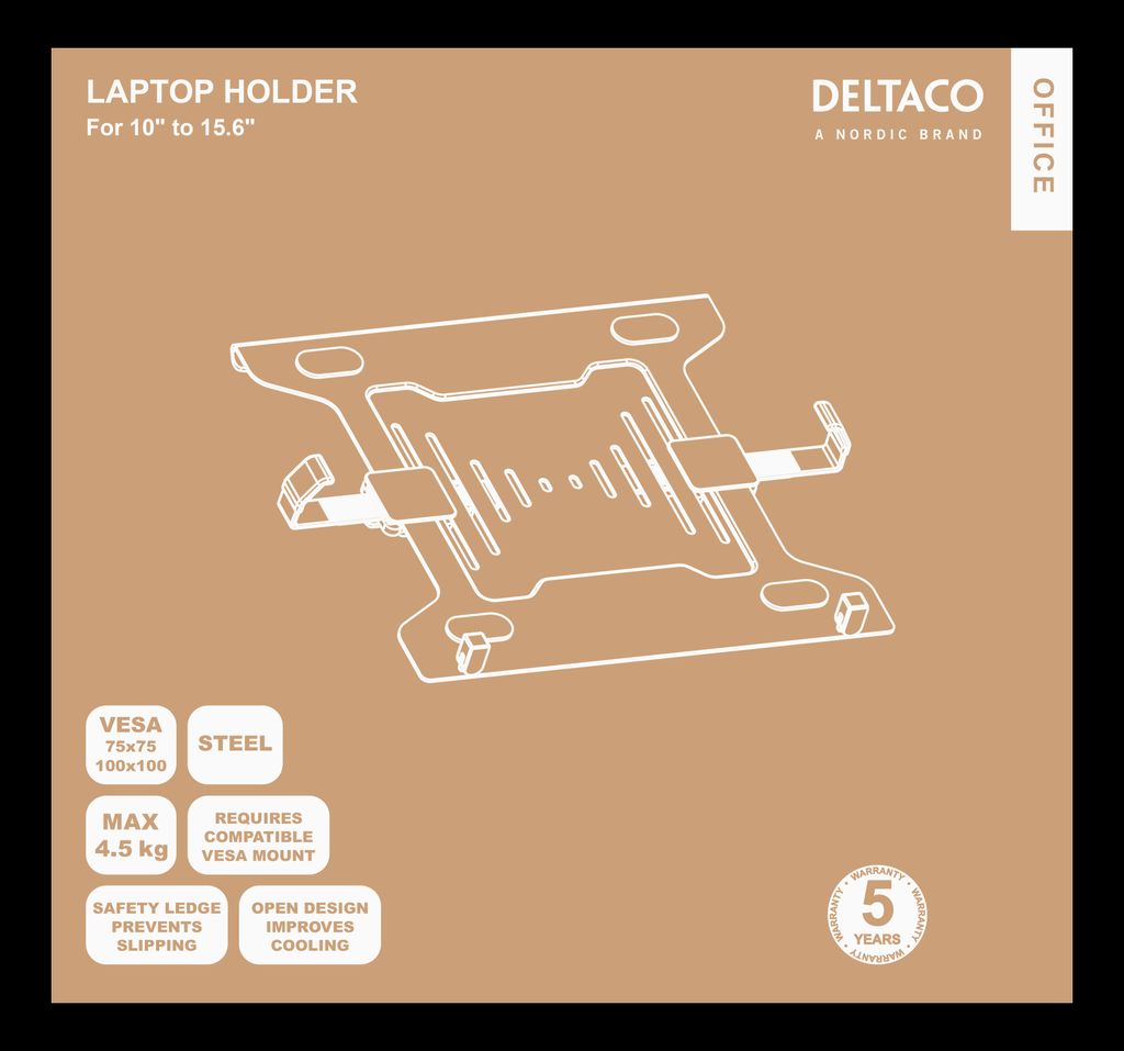 Deltaco OFFICE universal laptopholder stål, VESA - svart