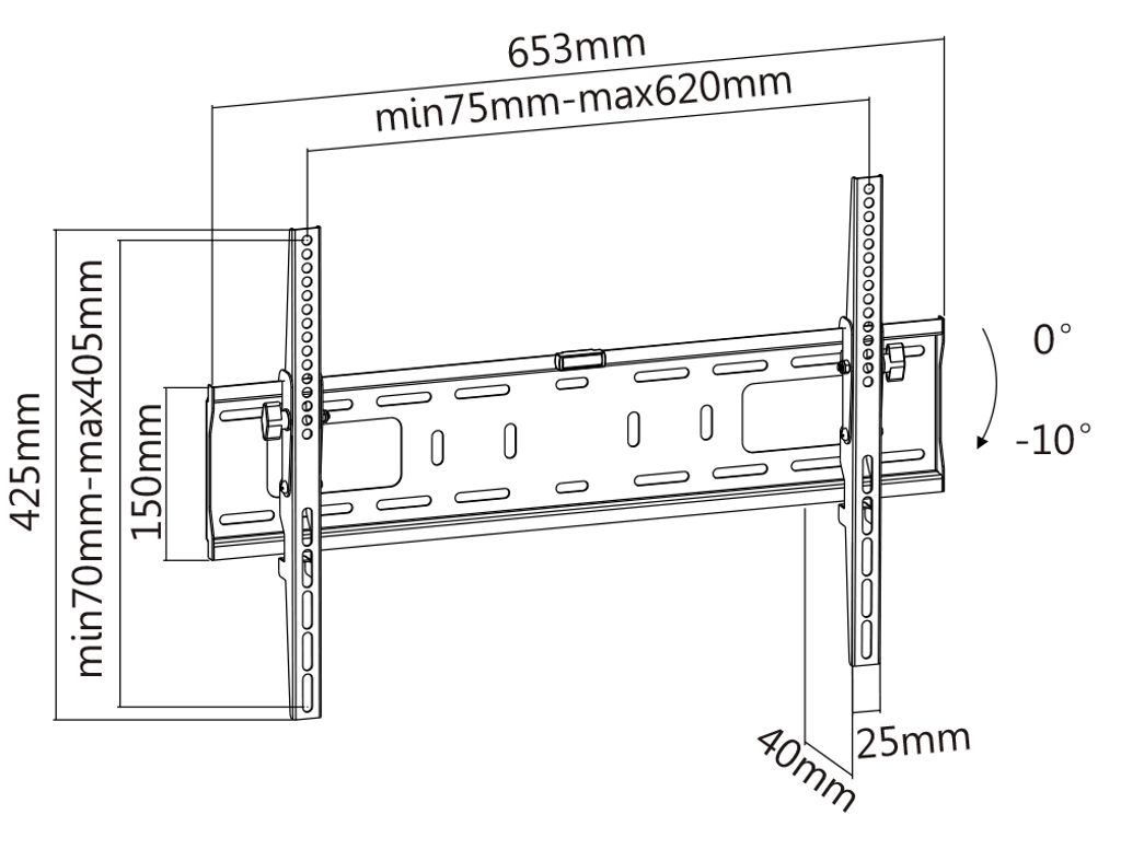 Deltaco vægbeslag til skærm og TV 37-70 tommer, vipbar - sort