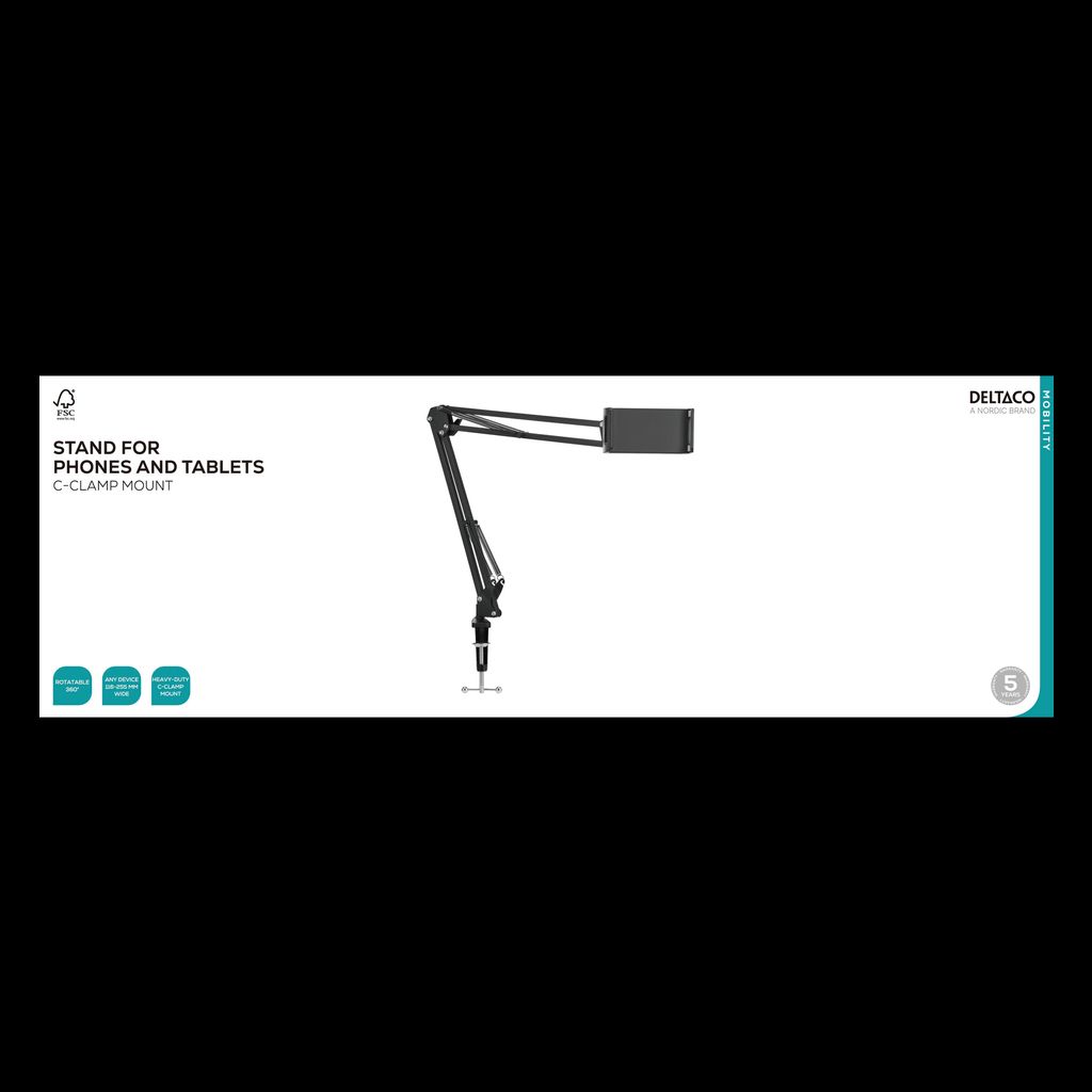 Deltaco stativ för smartphones och surfplattor 4–12,9 tum – svart