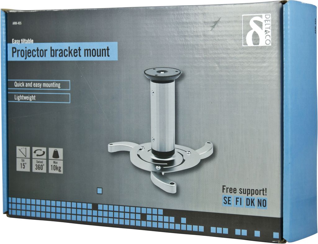 Deltaco loftbeslag til projektor – sølv, maks. 10 kg, justerbar højde