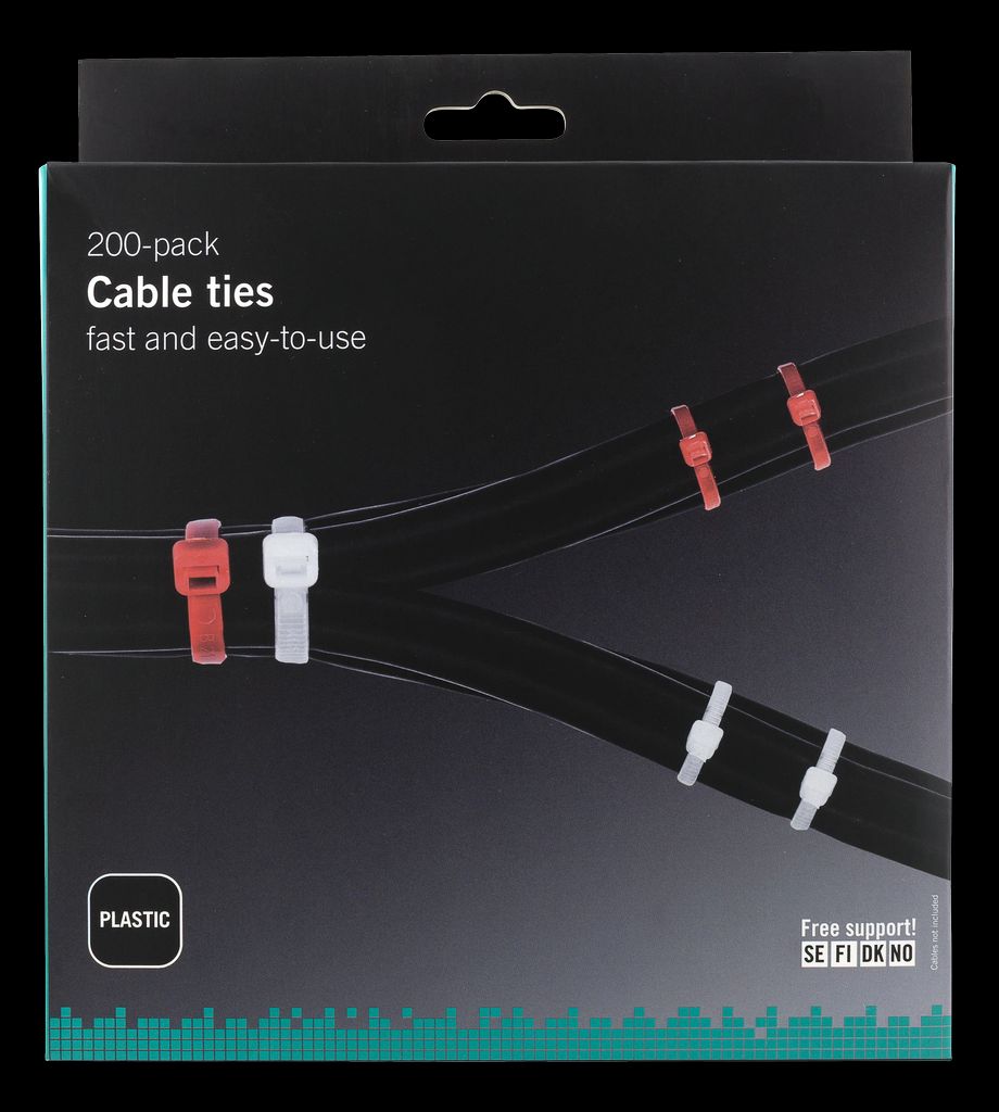 Deltaco kabelbånd 100 mm og 200 mm 200-pakning – rød/hvit