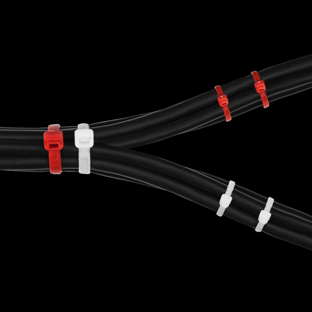 Deltaco kabelbånd 100 mm og 200 mm 200-pakning – rød/hvit