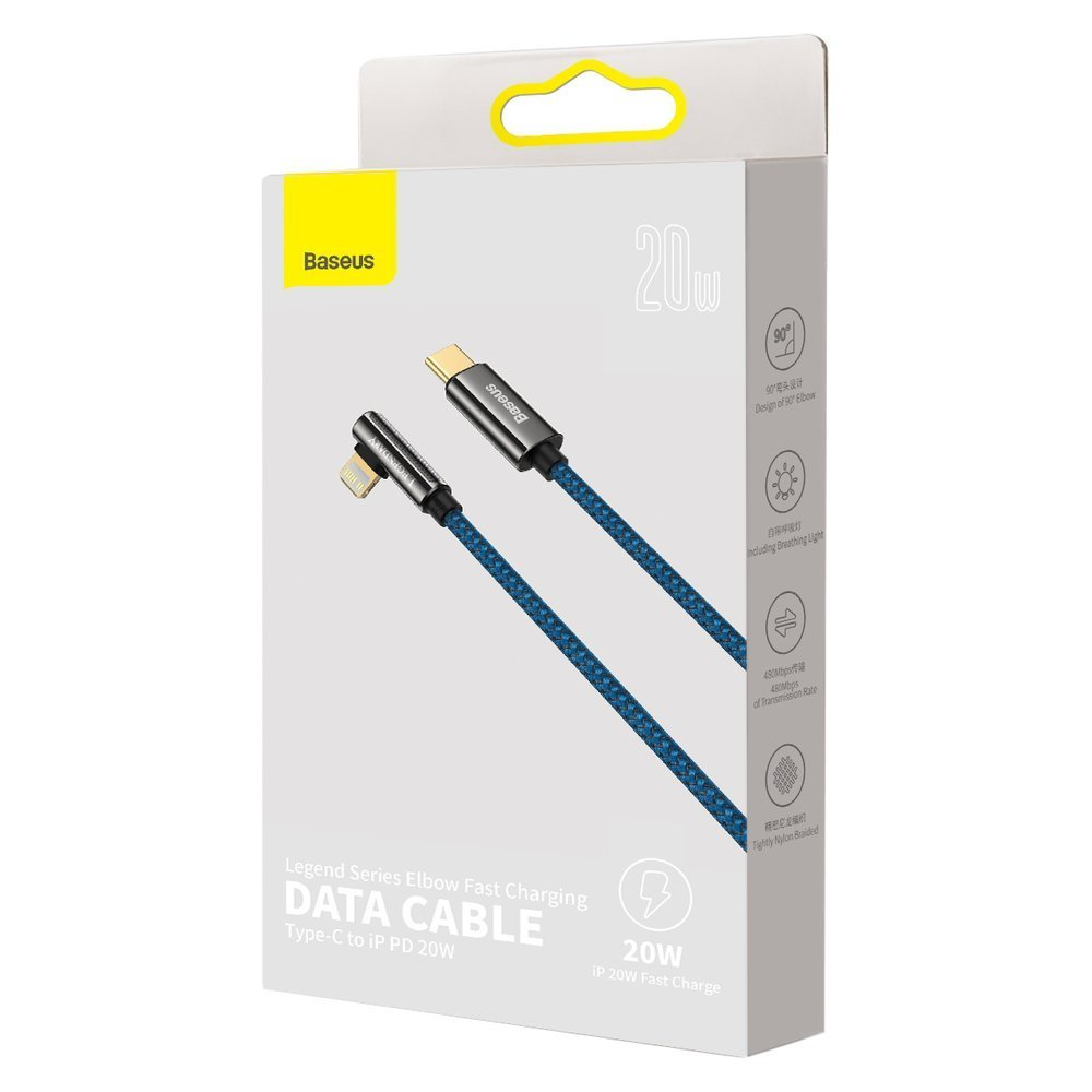 Baseus Legend Vinklet USB-C til Lightning Kabel 20W, 2m - Blå