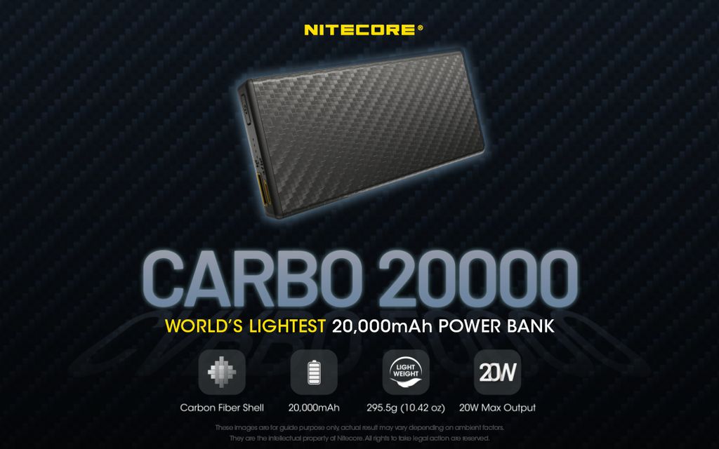 Nitecore CARBO 20000 Powerbank 20000mAh 3A Wiederaufladbar mit USB-C + USB-A