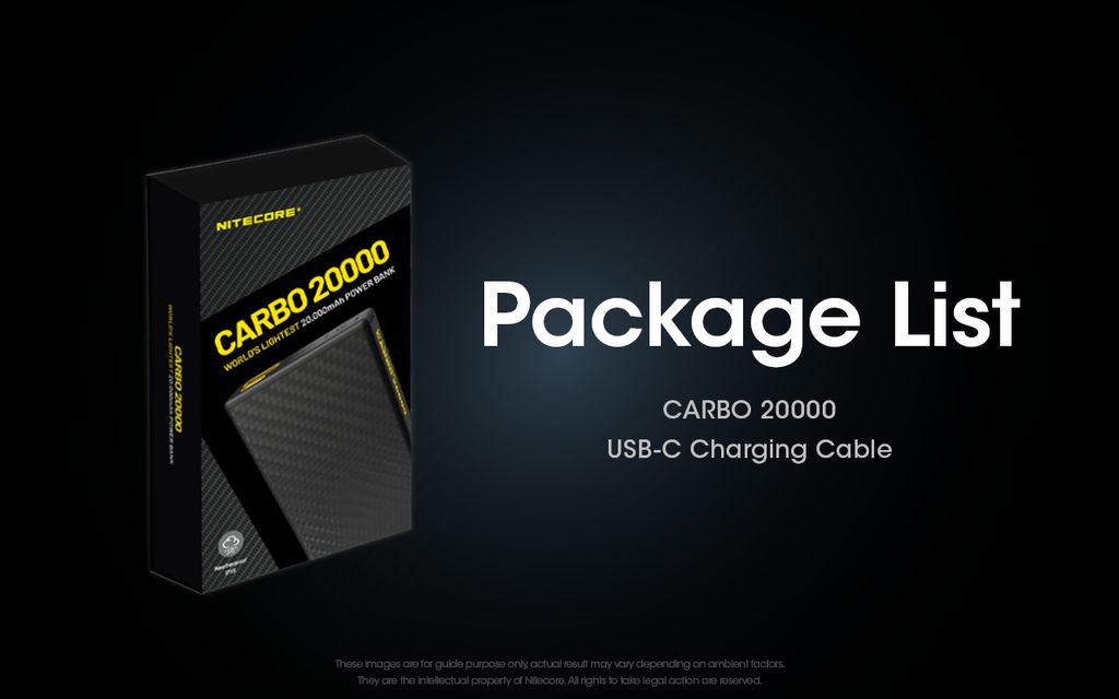 Nitecore CARBO 20000 Powerbank 20000mAh 3A Wiederaufladbar mit USB-C + USB-A