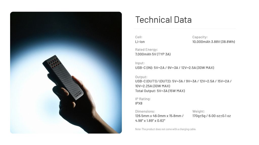 Nitecore CARBO 10000 Gen2 Powerbank 10000mAh med 2 USB-C portar samt laddningskabel