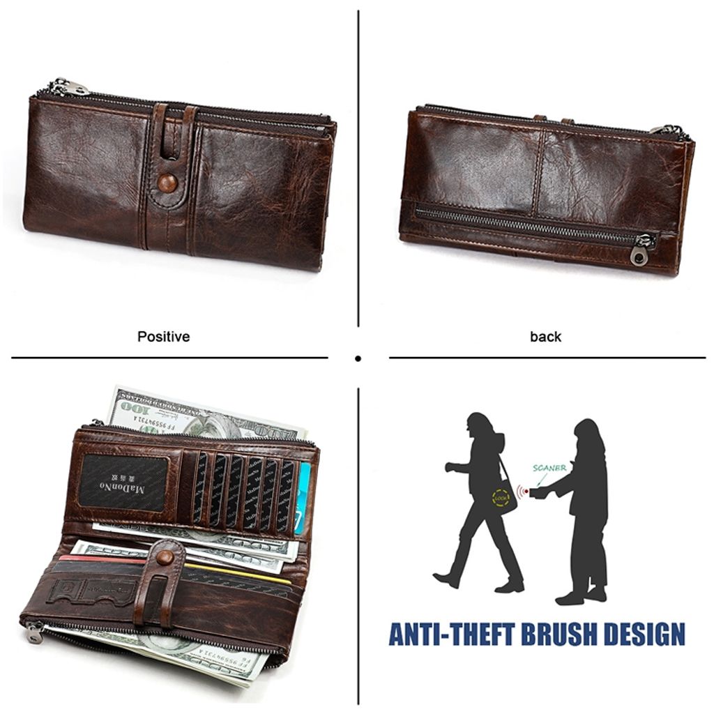 Antimagnetisk RFID-skinnlommebok med kortspor – mørkebrun