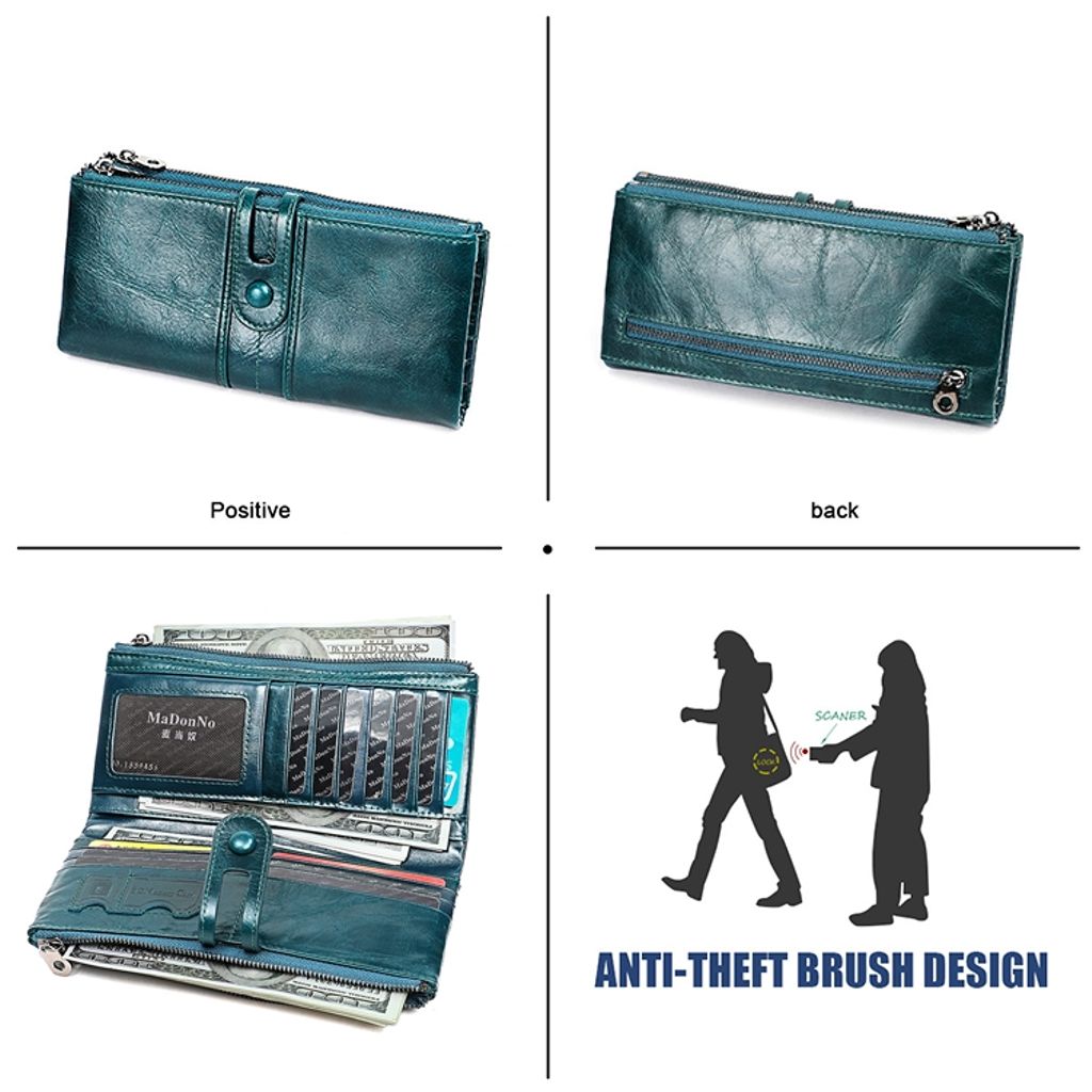 Antimagnetisk RFID-lærlommebok med kortspor – blå