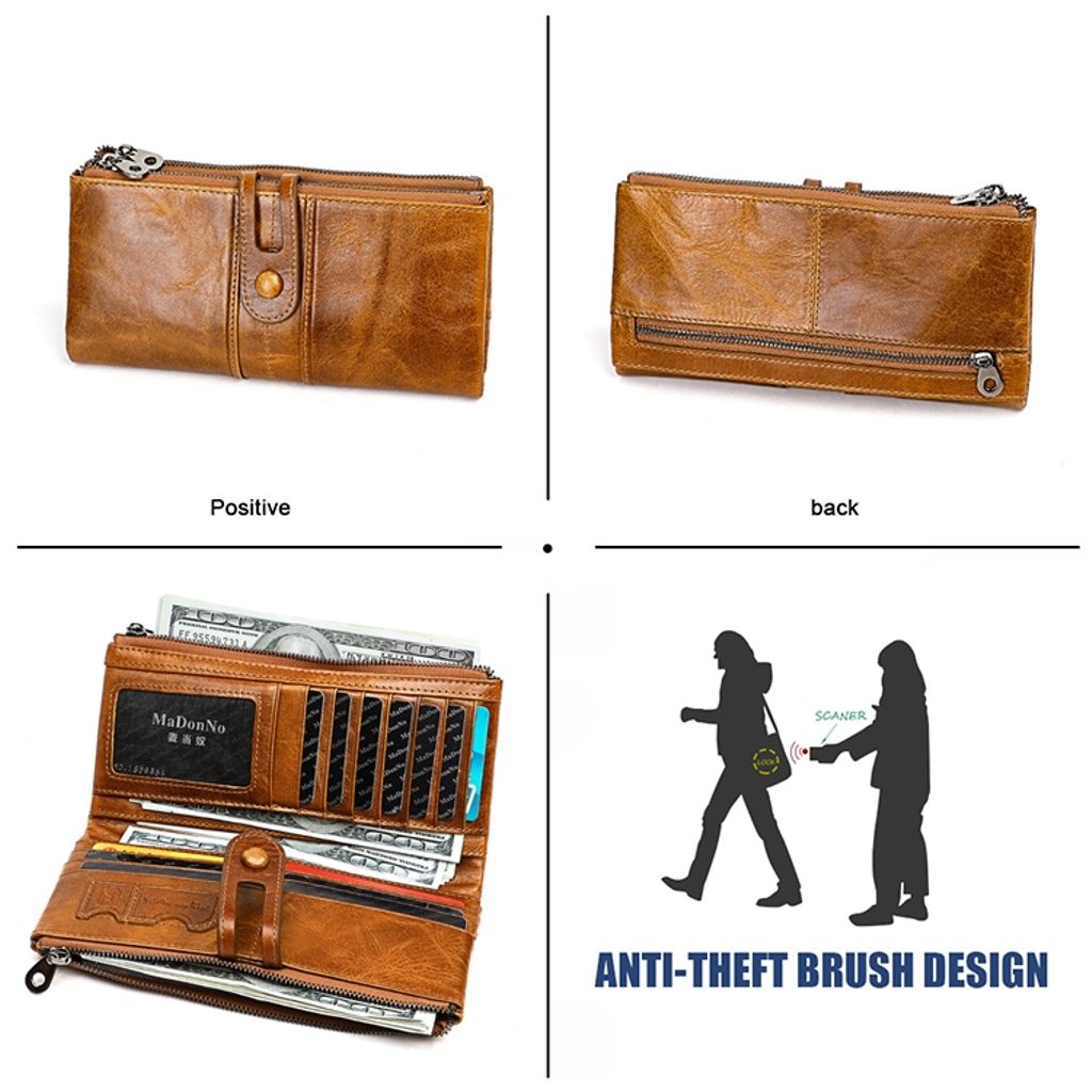 Antimagnetisk RFID-lærlommebok med kortspor – Brun