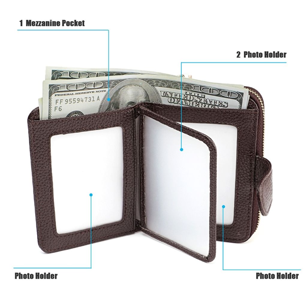 RFID-blokkerende glidelåslommebok i ekte skinn - svart