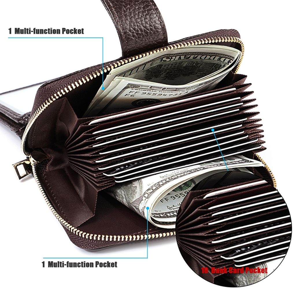 RFID-blokkerende glidelåslommebok i ekte skinn - svart