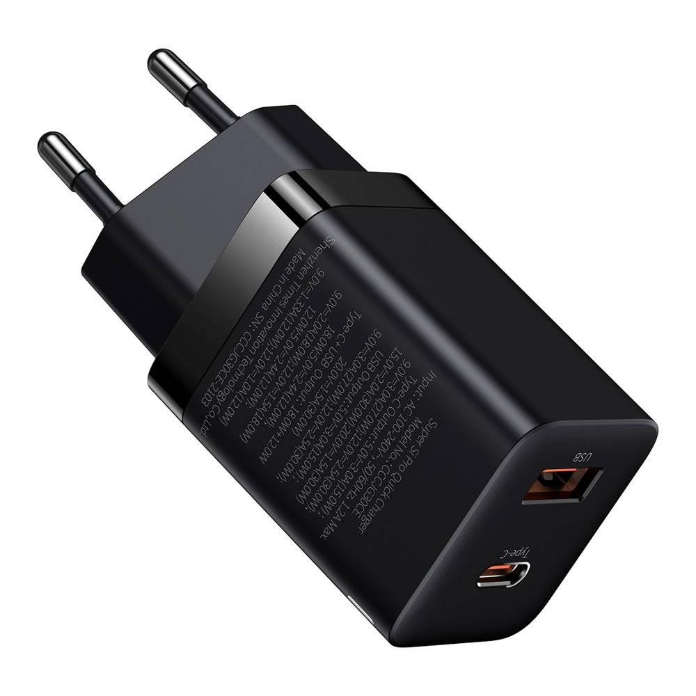 Baseus Super Si Pro Väggladdare USB-C + USB-A 30W - Svart - Teknikdelar.se