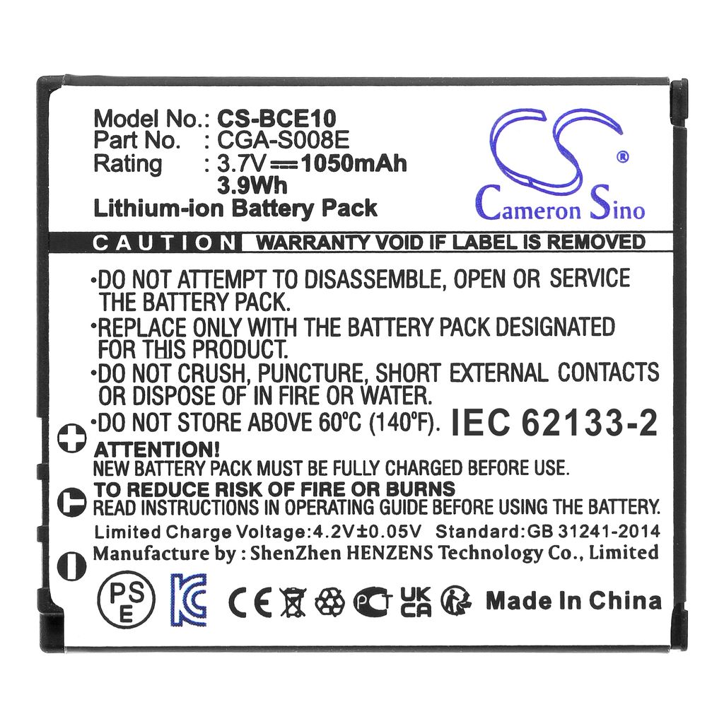 CGA-S008/DMW-BCE10/VW-VBJ10 ersättningsbatteri
